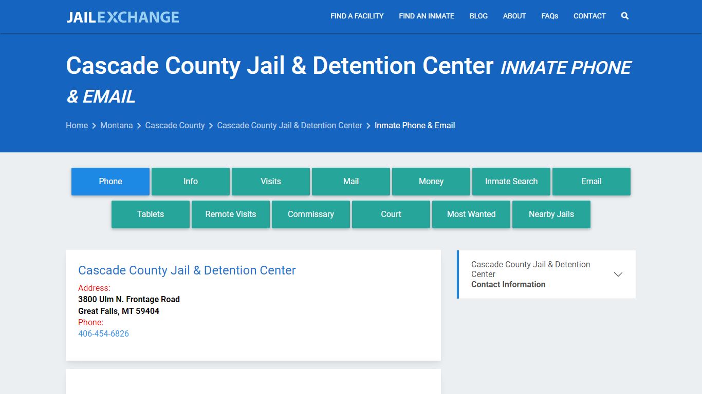 Inmate Phone - Cascade County Jail & Detention Center, MT